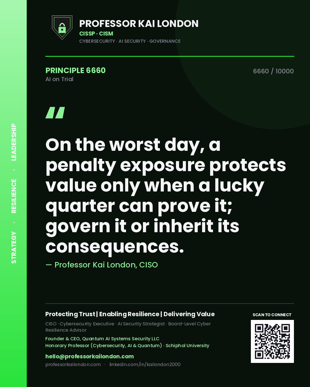 Professor Kai London principle 6660: On the worst day, a penalty exposure protects value only when a lucky quarter can prove it; govern it or inherit its consequences.