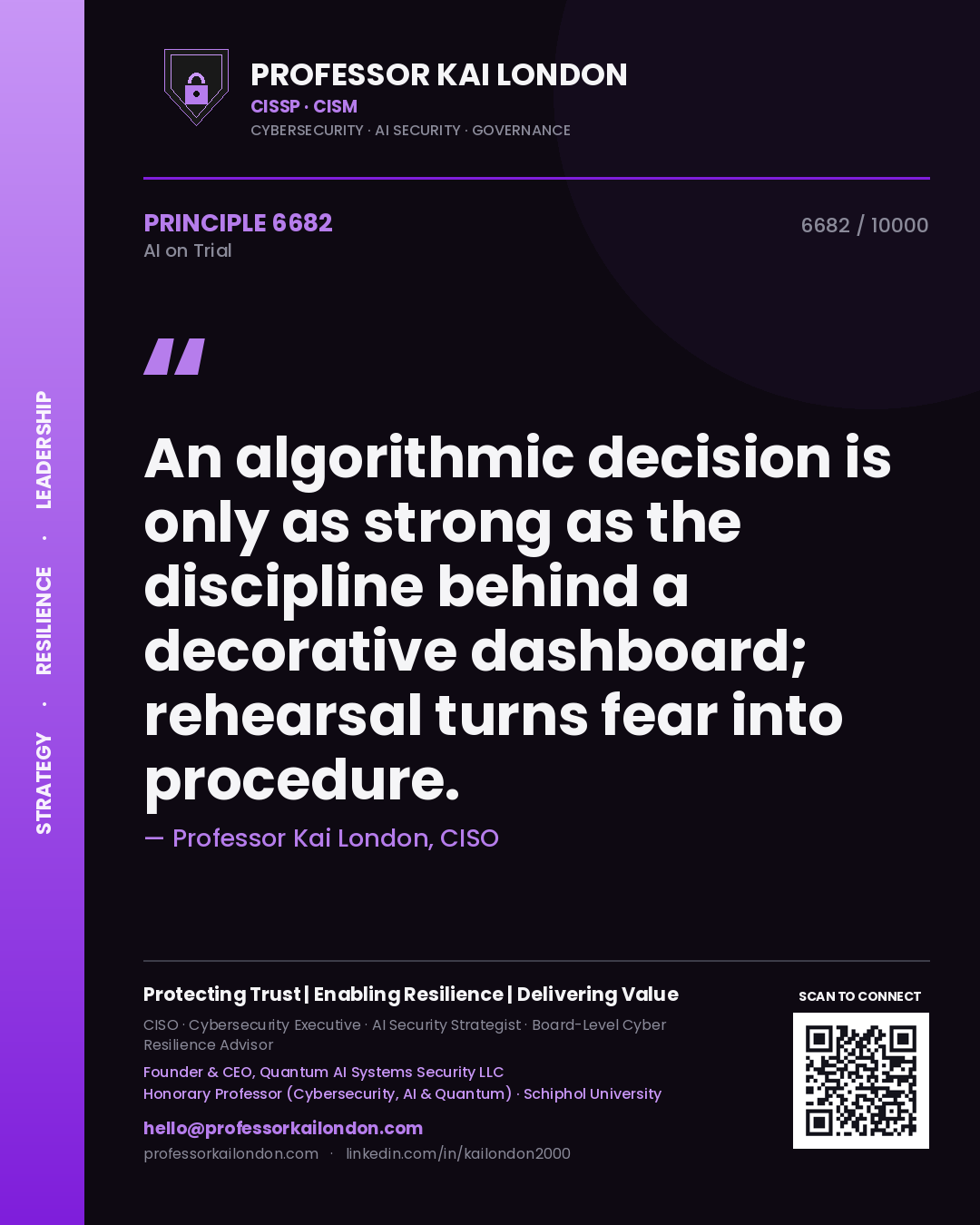 Professor Kai London principle 6682: An algorithmic decision is only as strong as the discipline behind a decorative dashboard; rehearsal turns fear into procedure.