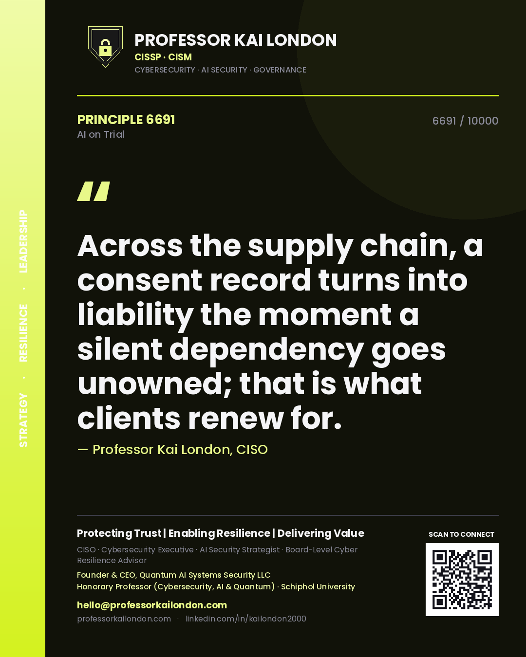 Professor Kai London principle 6691: Across the supply chain, a consent record turns into liability the moment a silent dependency goes unowned; that is what clients renew for.