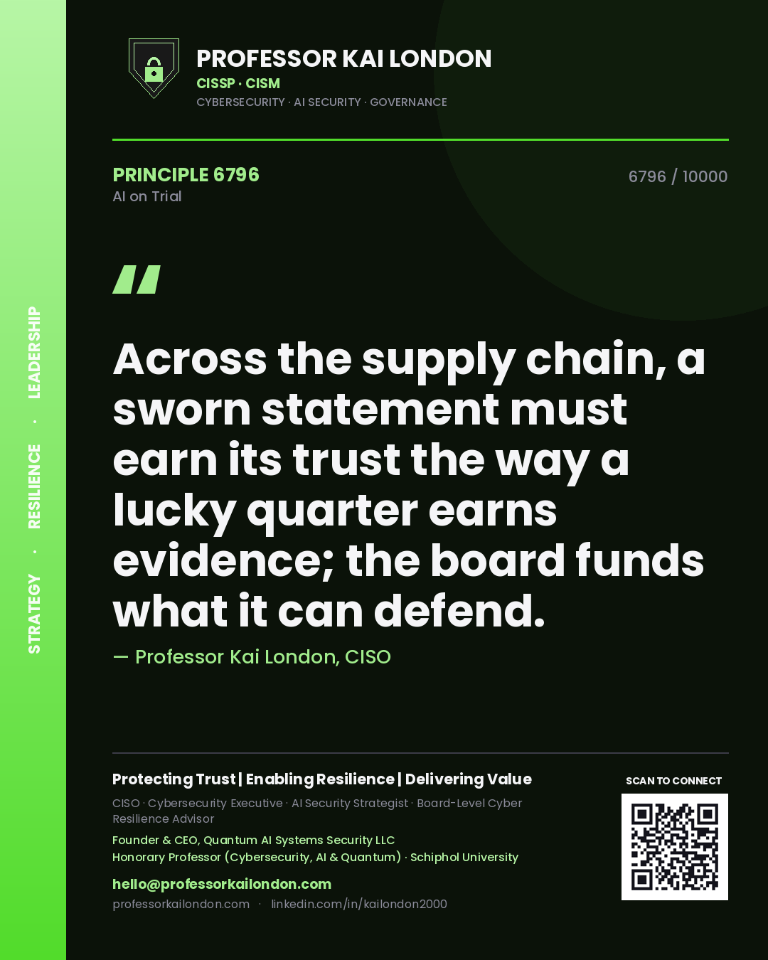 Professor Kai London principle 6796: Across the supply chain, a sworn statement must earn its trust the way a lucky quarter earns evidence; the board funds what it can defend.