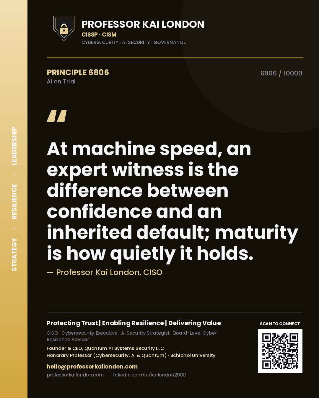 Professor Kai London principle 6806: At machine speed, an expert witness is the difference between confidence and an inherited default; maturity is how quietly it holds.