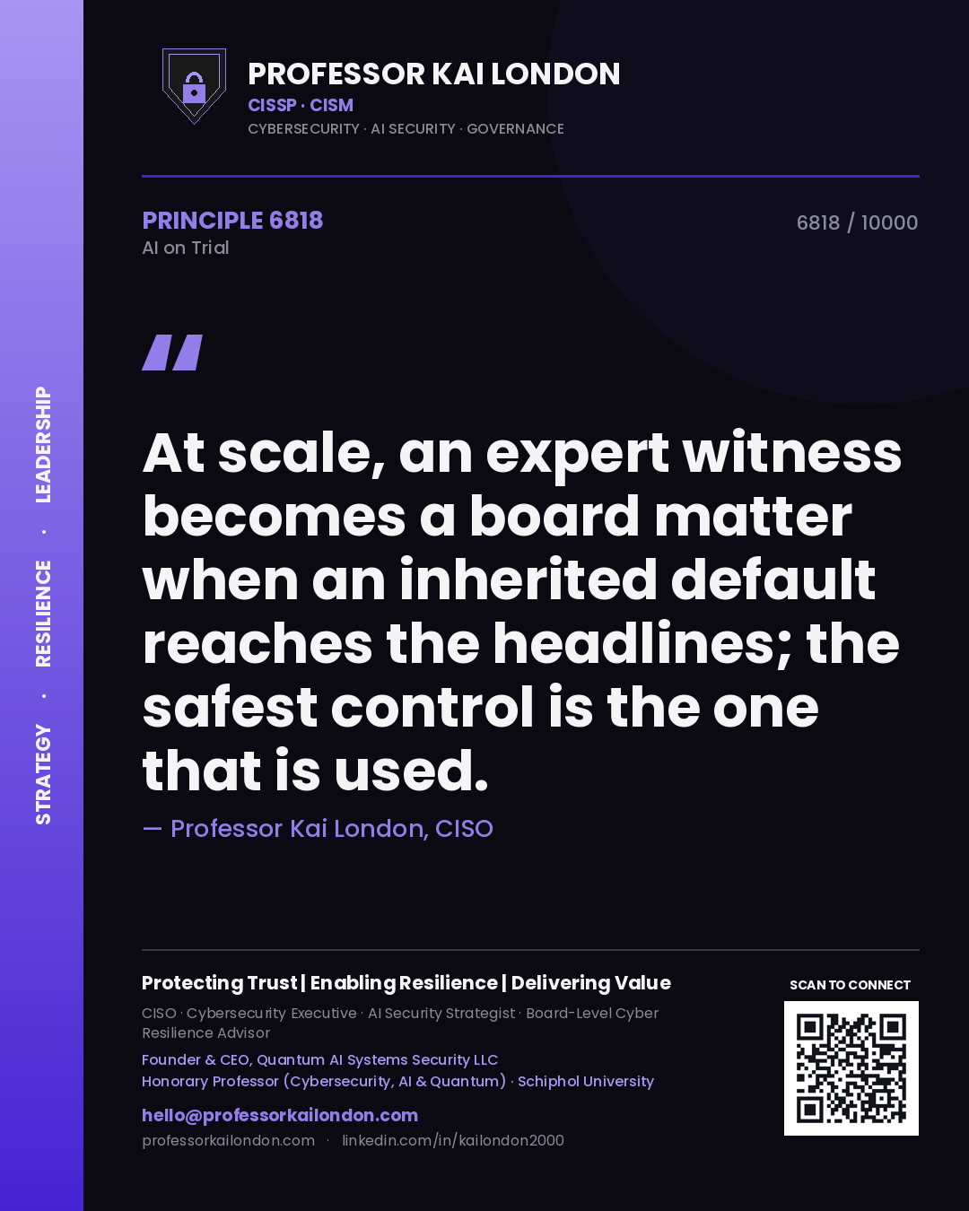 Professor Kai London principle 6818: At scale, an expert witness becomes a board matter when an inherited default reaches the headlines; the safest control is the one that is used.
