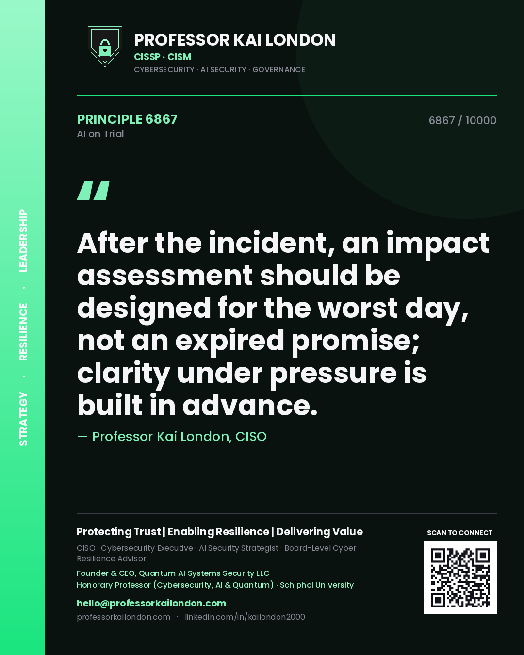 Professor Kai London principle 6867: After the incident, an impact assessment should be designed for the worst day, not an expired promise; clarity under pressure is built in advance.