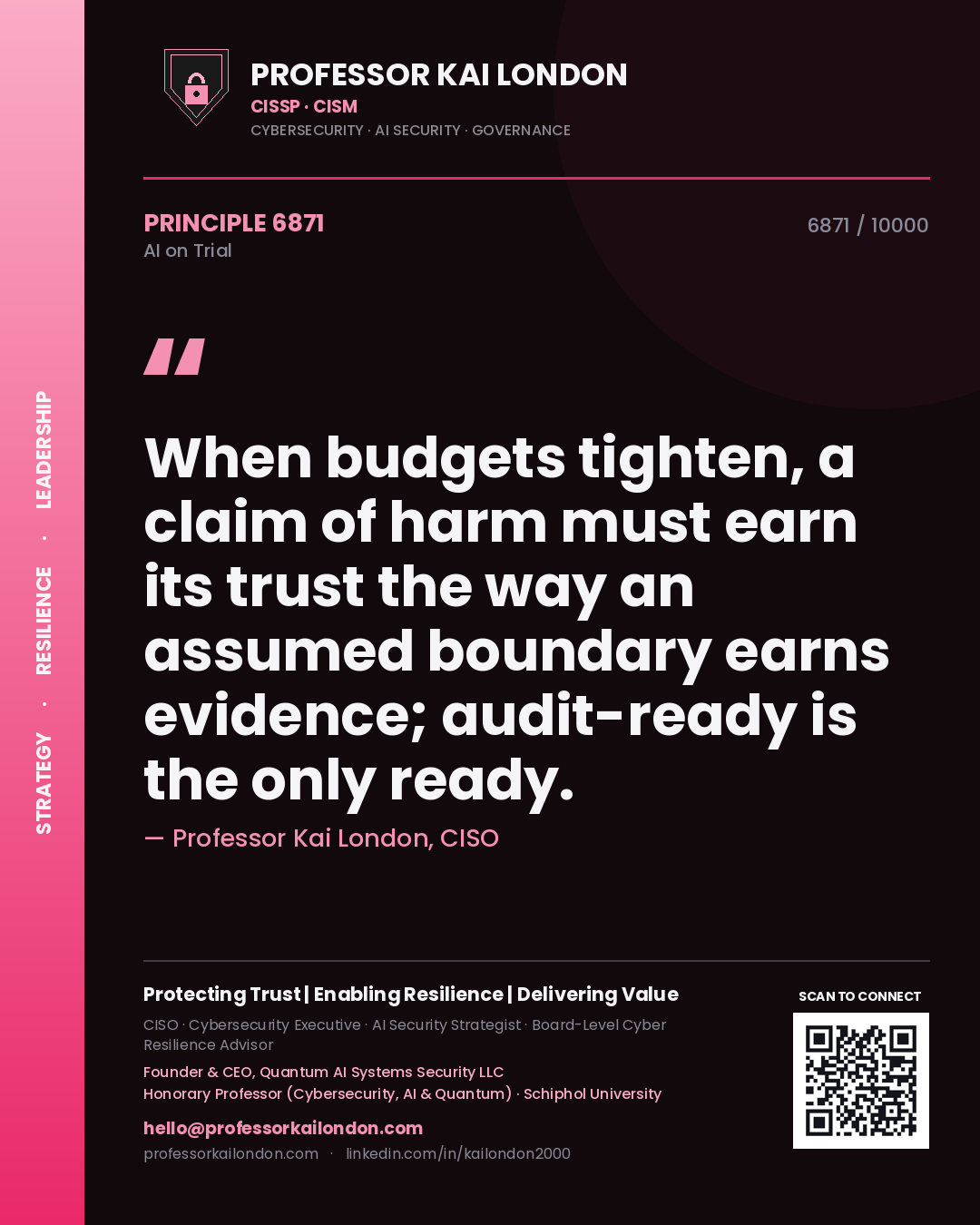 Professor Kai London principle 6871: When budgets tighten, a claim of harm must earn its trust the way an assumed boundary earns evidence; audit-ready is the only ready.