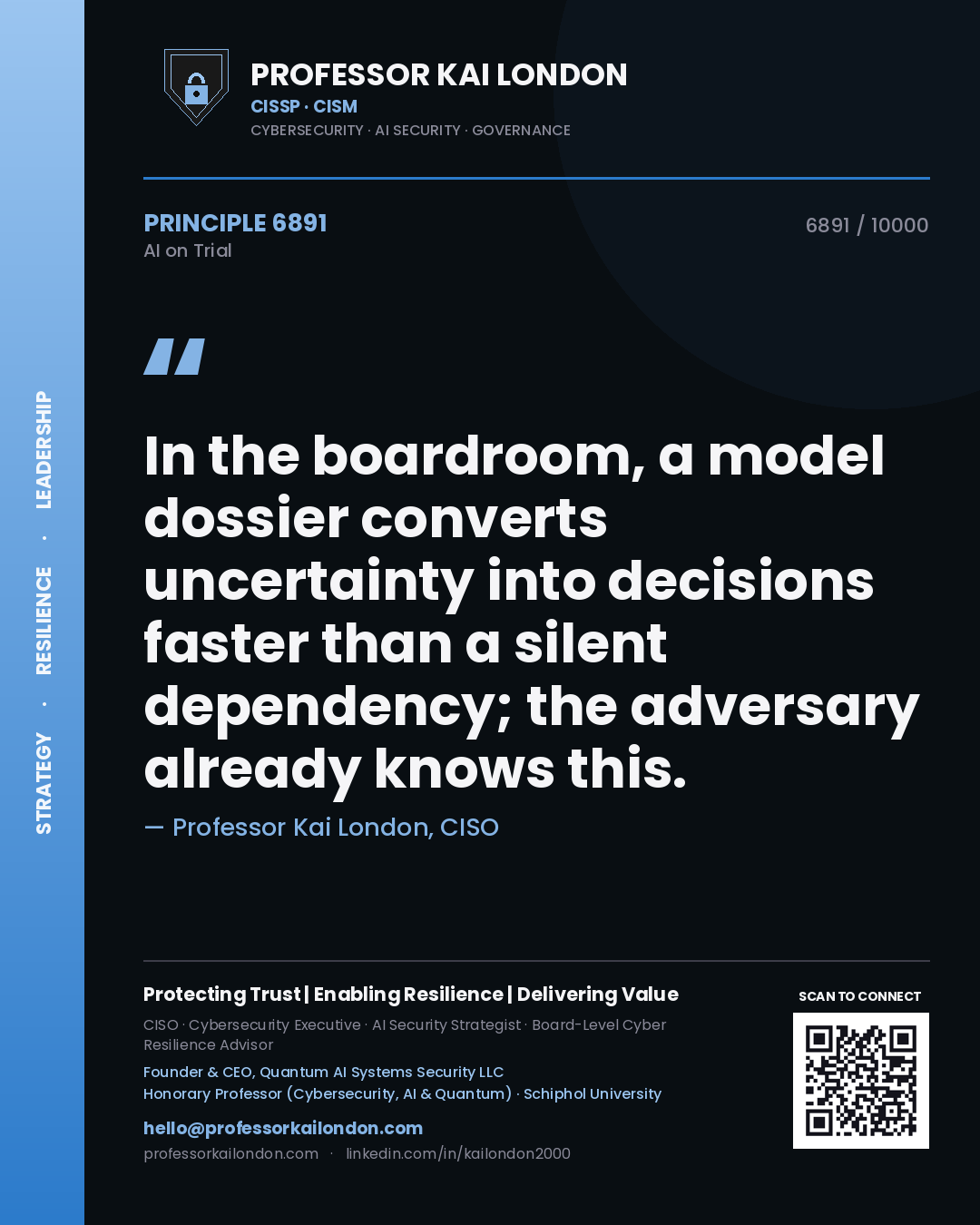 Professor Kai London principle 6891: In the boardroom, a model dossier converts uncertainty into decisions faster than a silent dependency; the adversary already knows this.