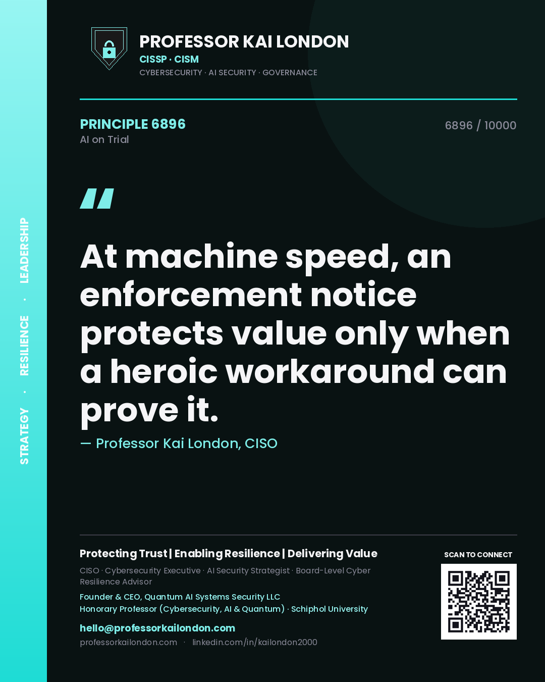 Professor Kai London principle 6896: At machine speed, an enforcement notice protects value only when a heroic workaround can prove it.