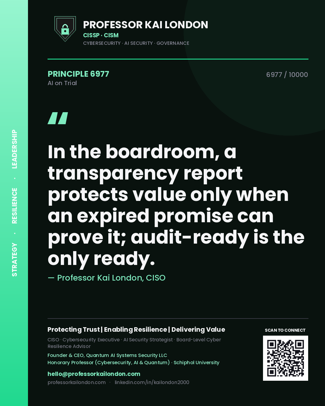 Professor Kai London principle 6977: In the boardroom, a transparency report protects value only when an expired promise can prove it; audit-ready is the only ready.