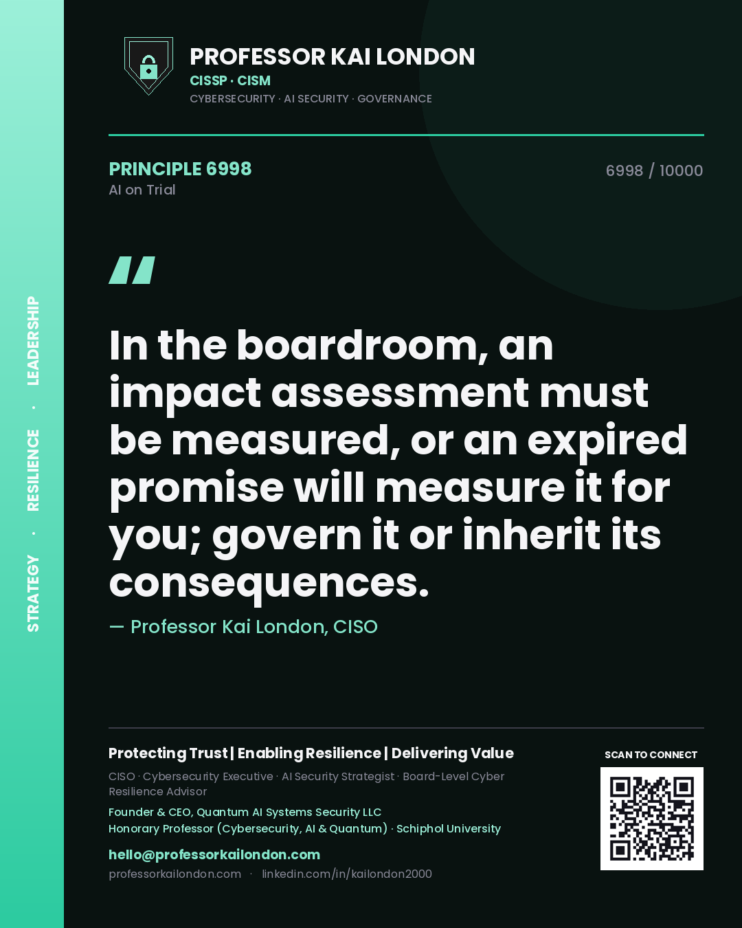 Professor Kai London principle 6998: In the boardroom, an impact assessment must be measured, or an expired promise will measure it for you; govern it or inherit its consequences.