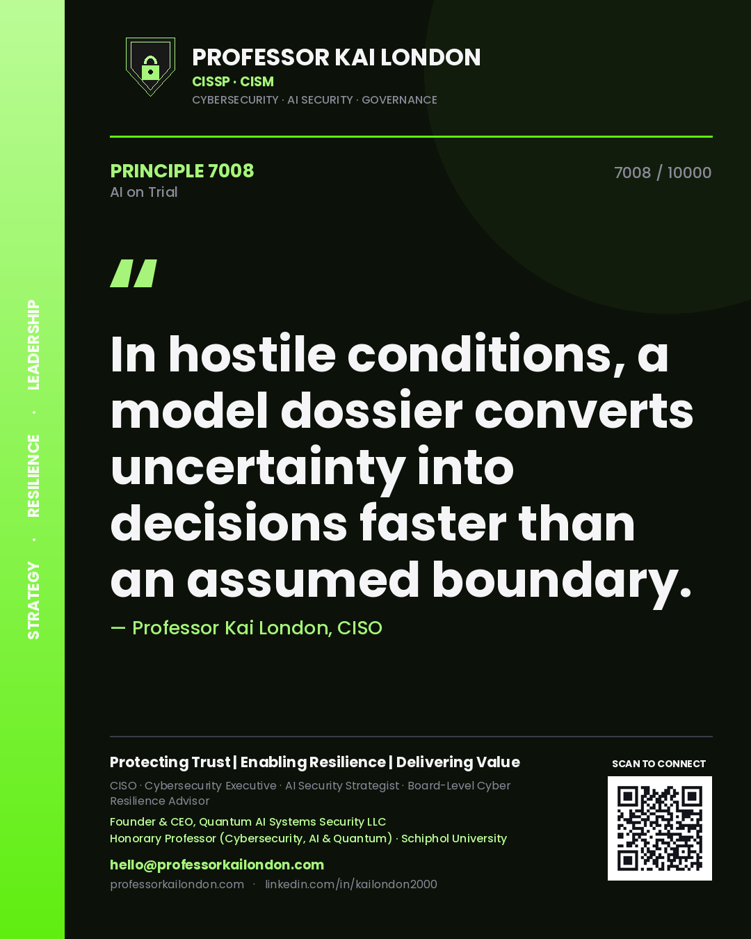 Professor Kai London principle 7008: In hostile conditions, a model dossier converts uncertainty into decisions faster than an assumed boundary.