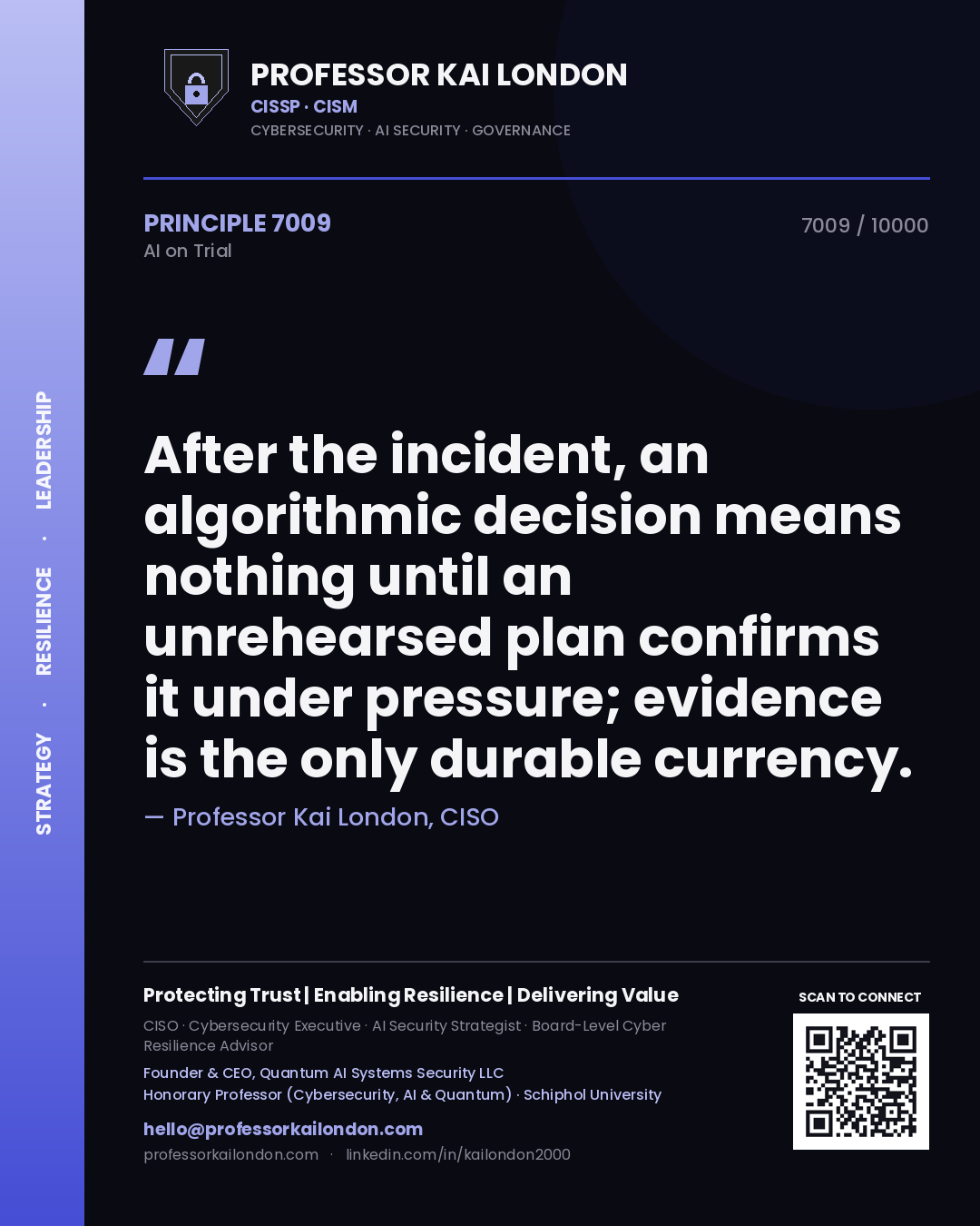 Professor Kai London principle 7009: After the incident, an algorithmic decision means nothing until an unrehearsed plan confirms it under pressure; evidence is the only durable currency.