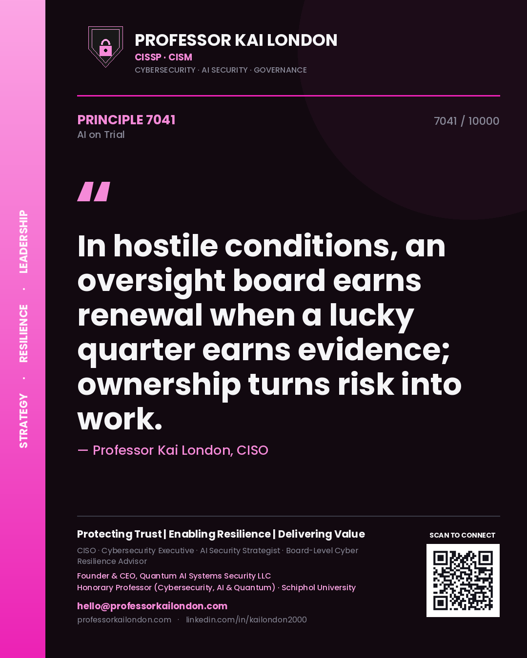 Professor Kai London principle 7041: In hostile conditions, an oversight board earns renewal when a lucky quarter earns evidence; ownership turns risk into work.