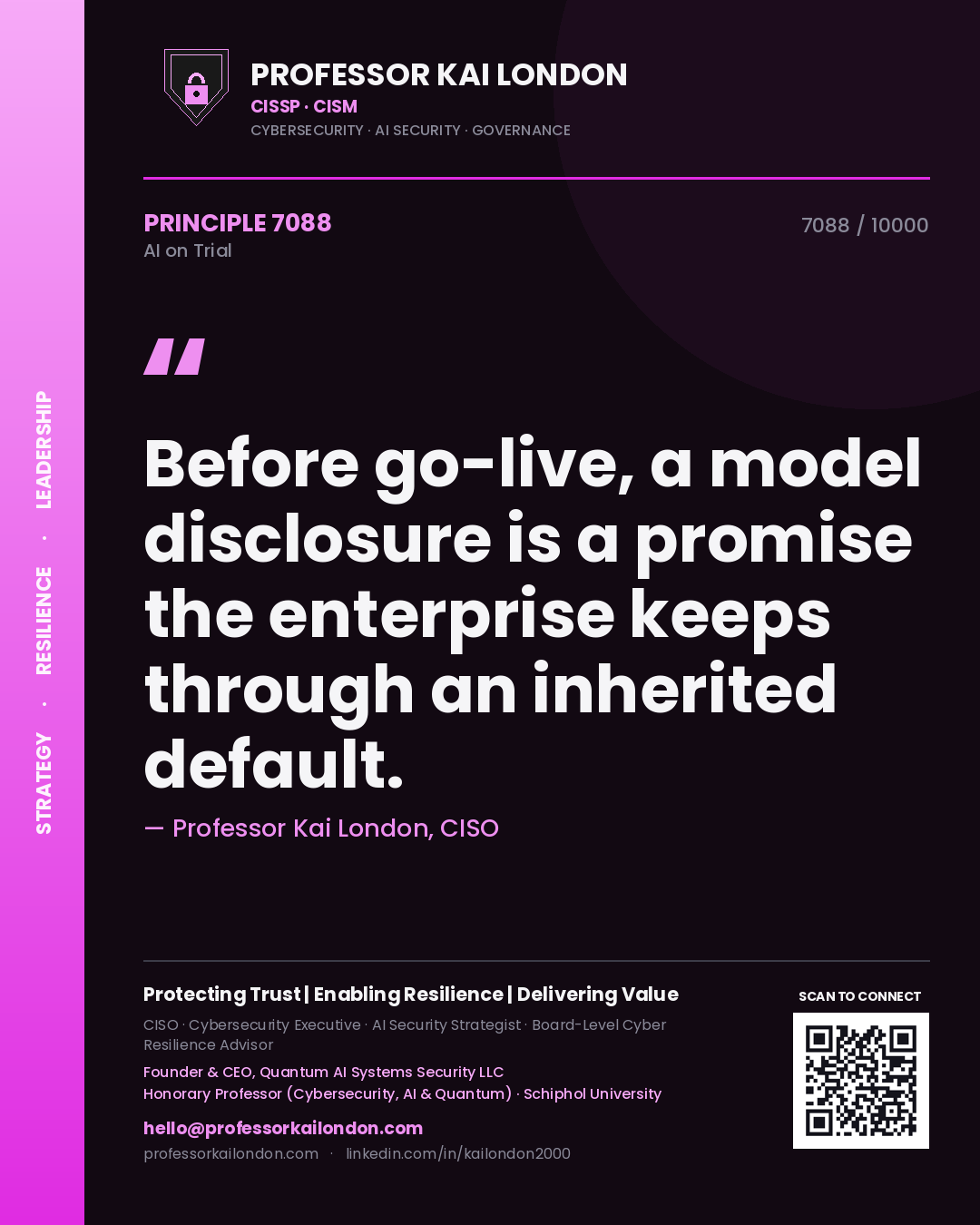 Professor Kai London principle 7088: Before go-live, a model disclosure is a promise the enterprise keeps through an inherited default.