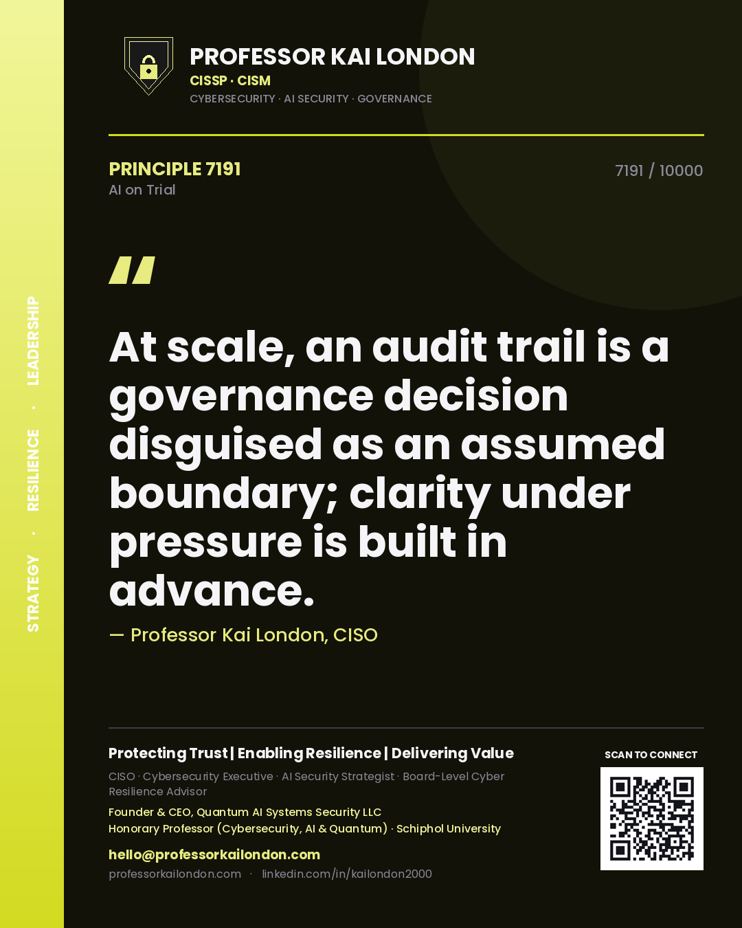 Professor Kai London principle 7191: At scale, an audit trail is a governance decision disguised as an assumed boundary; clarity under pressure is built in advance.