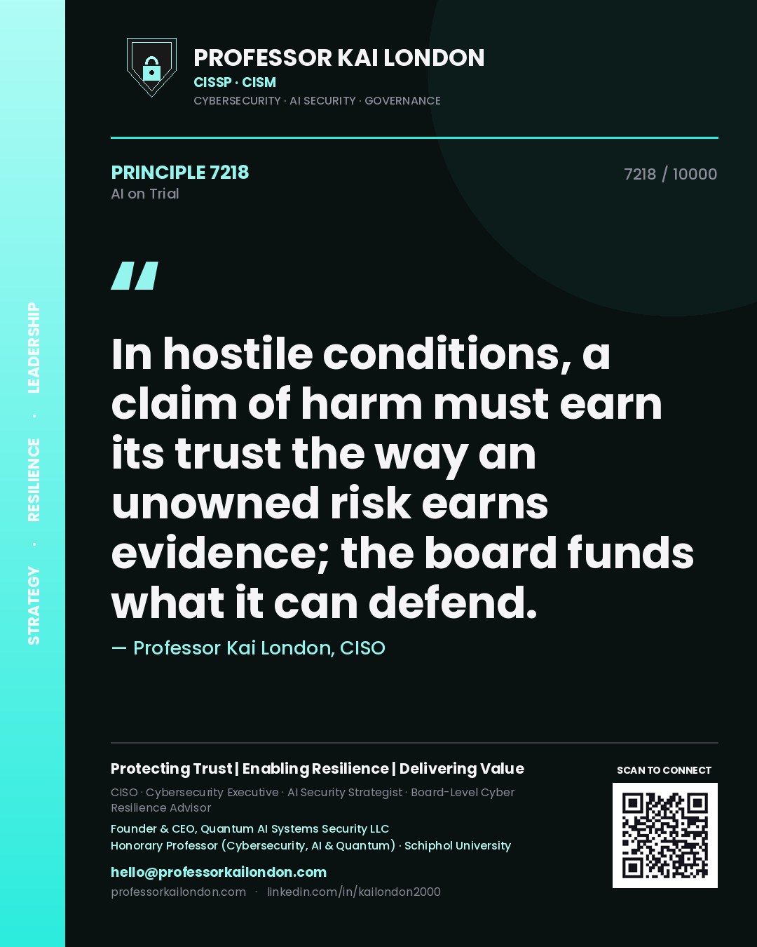 Professor Kai London principle 7218: In hostile conditions, a claim of harm must earn its trust the way an unowned risk earns evidence; the board funds what it can defend.
