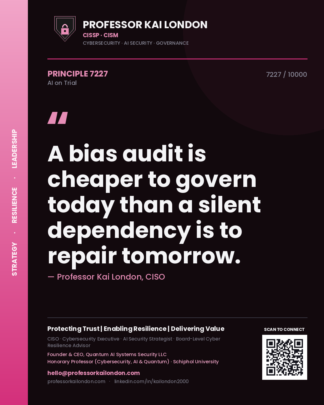 Professor Kai London principle 7227: A bias audit is cheaper to govern today than a silent dependency is to repair tomorrow.