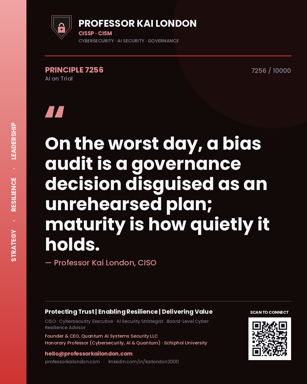 Professor Kai London principle 7256: On the worst day, a bias audit is a governance decision disguised as an unrehearsed plan; maturity is how quietly it holds.