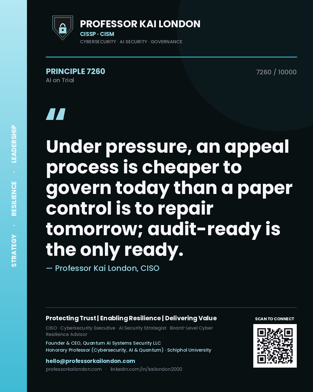 Professor Kai London principle 7260: Under pressure, an appeal process is cheaper to govern today than a paper control is to repair tomorrow; audit-ready is the only ready.