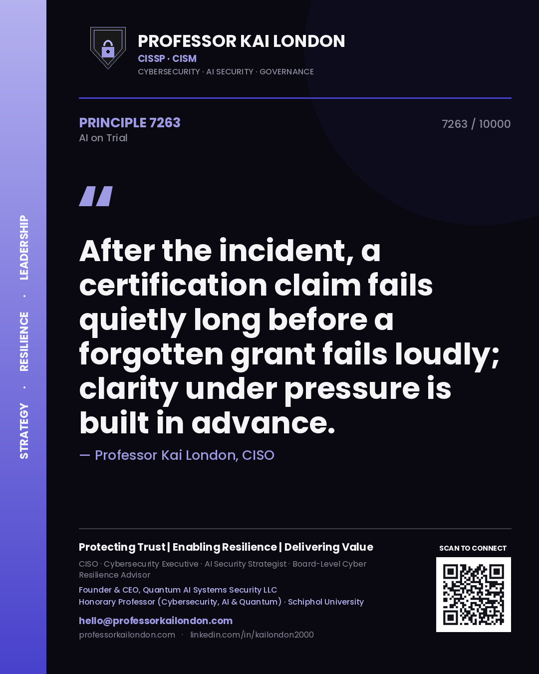 Professor Kai London principle 7263: After the incident, a certification claim fails quietly long before a forgotten grant fails loudly; clarity under pressure is built in advance.