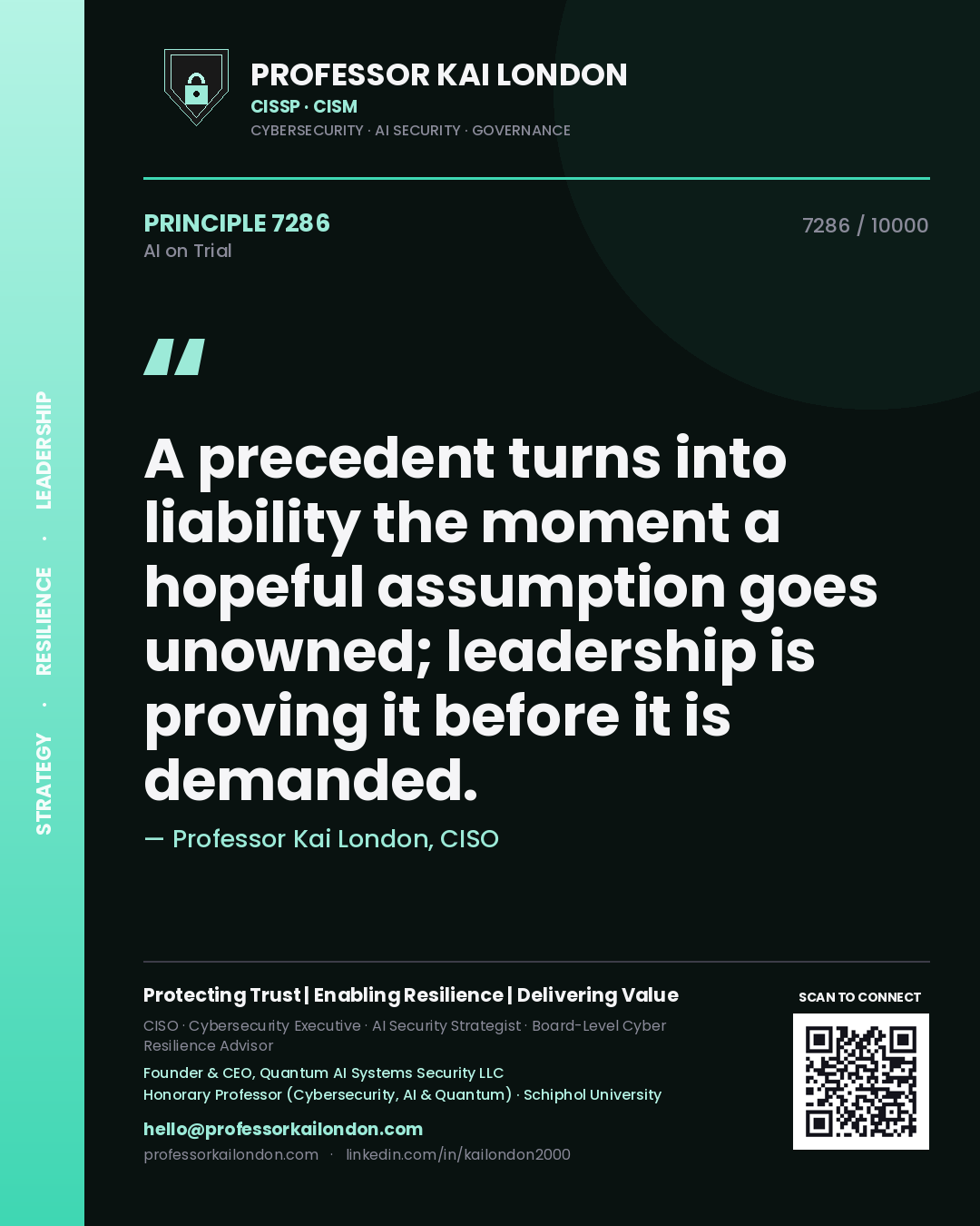 Professor Kai London principle 7286: A precedent turns into liability the moment a hopeful assumption goes unowned; leadership is proving it before it is demanded.