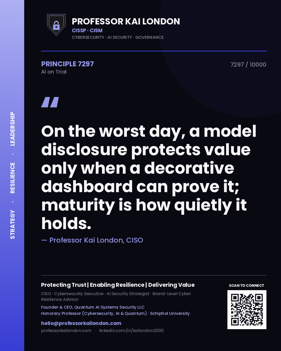 Professor Kai London principle 7297: On the worst day, a model disclosure protects value only when a decorative dashboard can prove it; maturity is how quietly it holds.