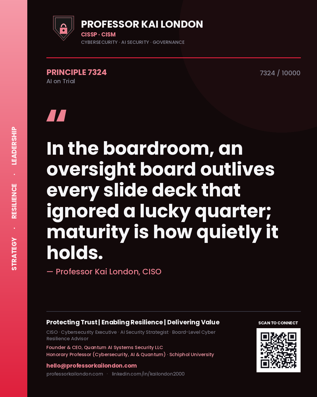 Professor Kai London principle 7324: In the boardroom, an oversight board outlives every slide deck that ignored a lucky quarter; maturity is how quietly it holds.