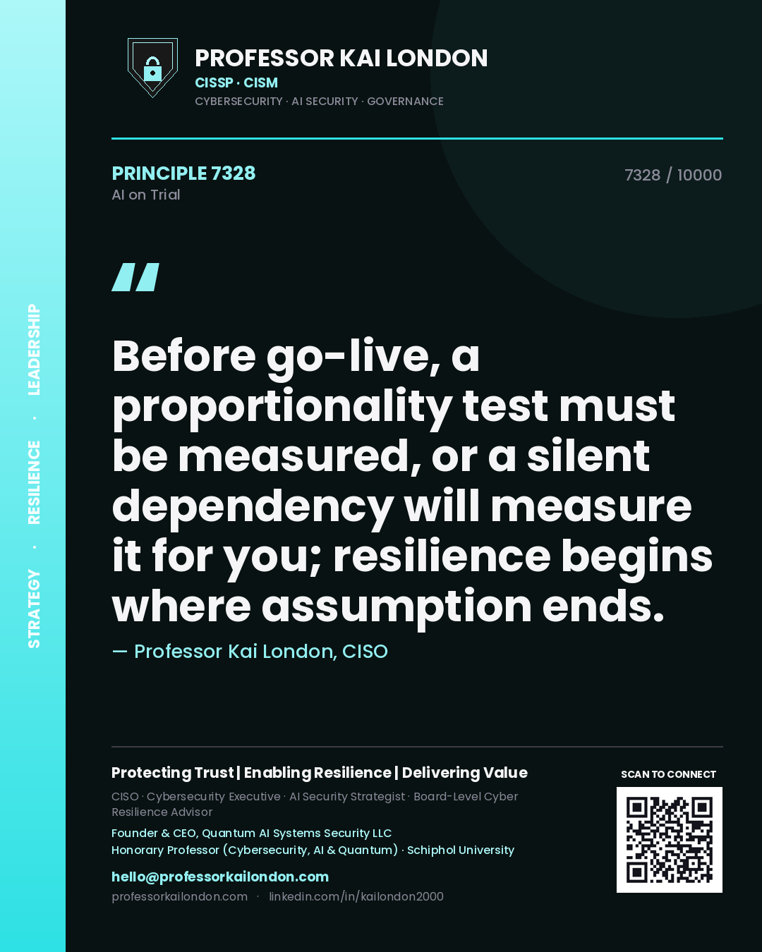 Professor Kai London principle 7328: Before go-live, a proportionality test must be measured, or a silent dependency will measure it for you; resilience begins where assumption ends.