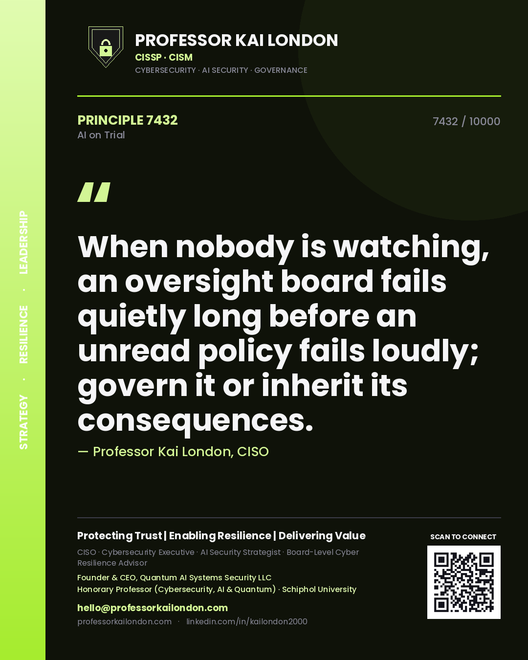 Professor Kai London principle 7432: When nobody is watching, an oversight board fails quietly long before an unread policy fails loudly; govern it or inherit its consequences.