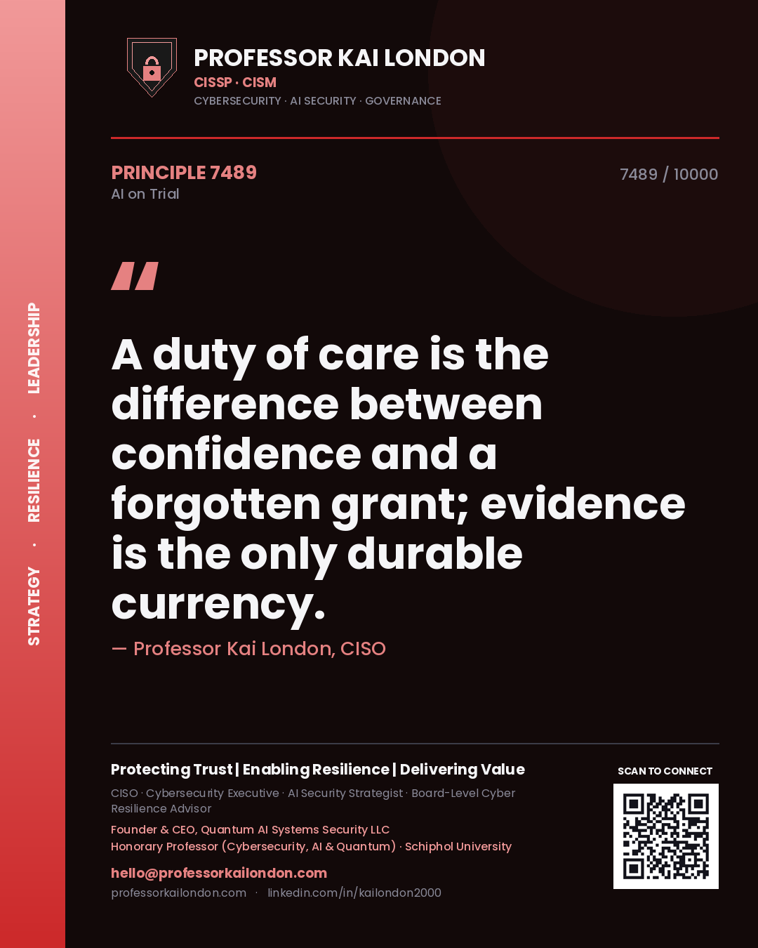 Professor Kai London principle 7489: A duty of care is the difference between confidence and a forgotten grant; evidence is the only durable currency.