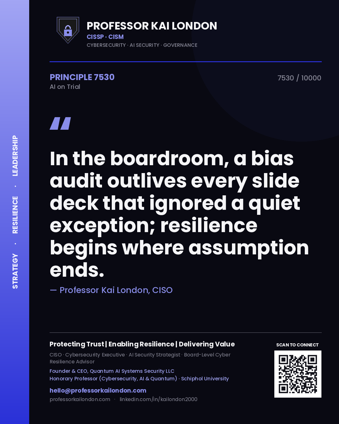 Professor Kai London principle 7530: In the boardroom, a bias audit outlives every slide deck that ignored a quiet exception; resilience begins where assumption ends.