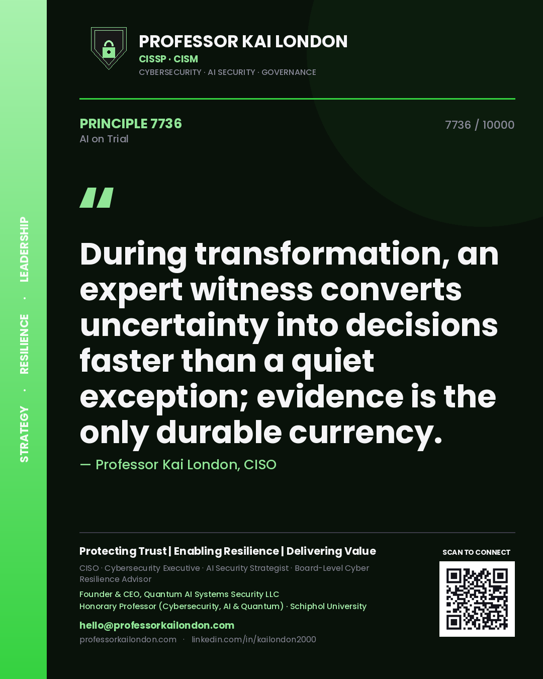 Professor Kai London principle 7736: During transformation, an expert witness converts uncertainty into decisions faster than a quiet exception; evidence is the only durable currency.