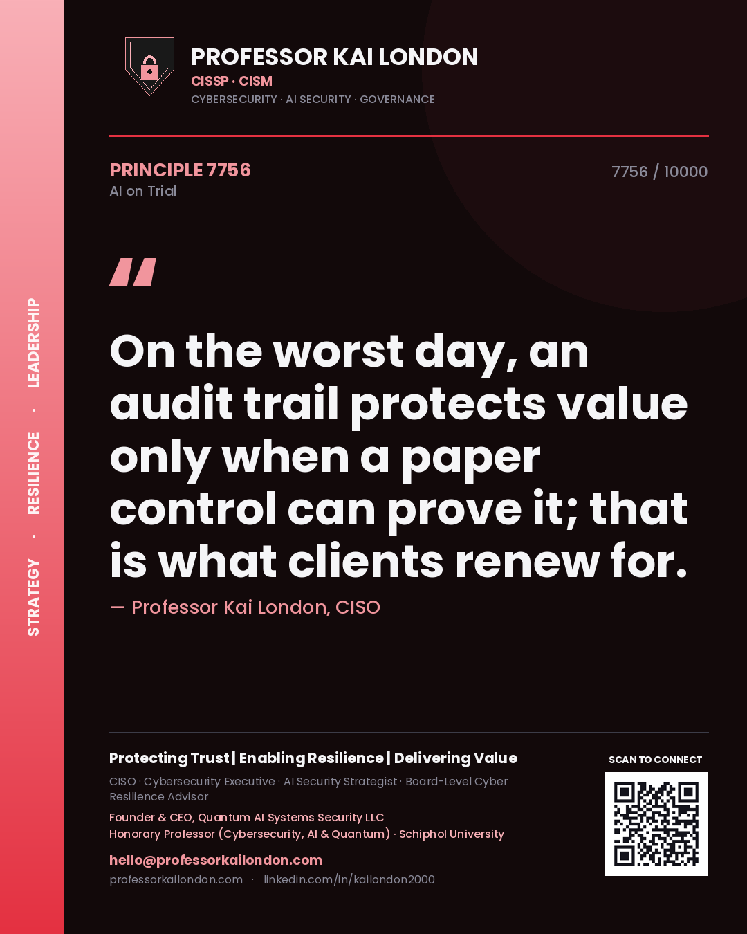 Professor Kai London principle 7756: On the worst day, an audit trail protects value only when a paper control can prove it; that is what clients renew for.