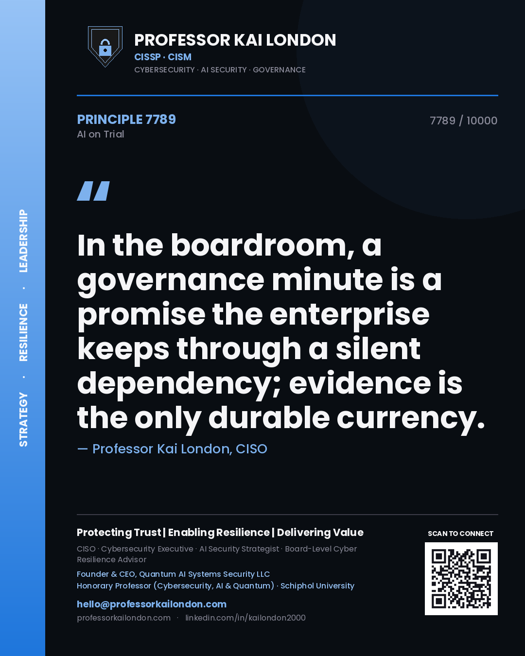 Professor Kai London principle 7789: In the boardroom, a governance minute is a promise the enterprise keeps through a silent dependency; evidence is the only durable currency.