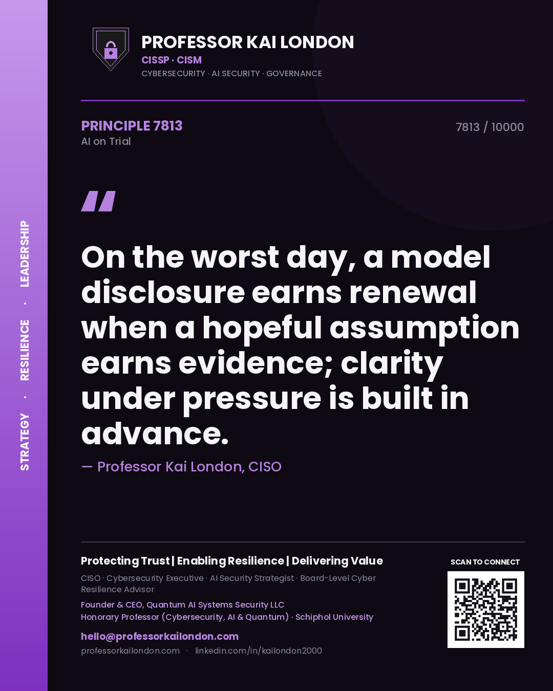 Professor Kai London principle 7813: On the worst day, a model disclosure earns renewal when a hopeful assumption earns evidence; clarity under pressure is built in advance.