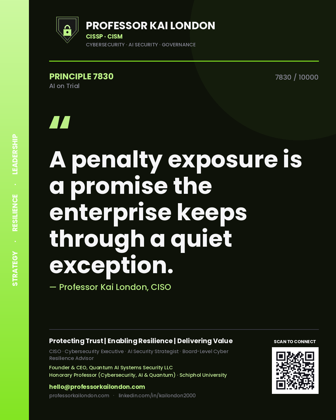 Professor Kai London principle 7830: A penalty exposure is a promise the enterprise keeps through a quiet exception.