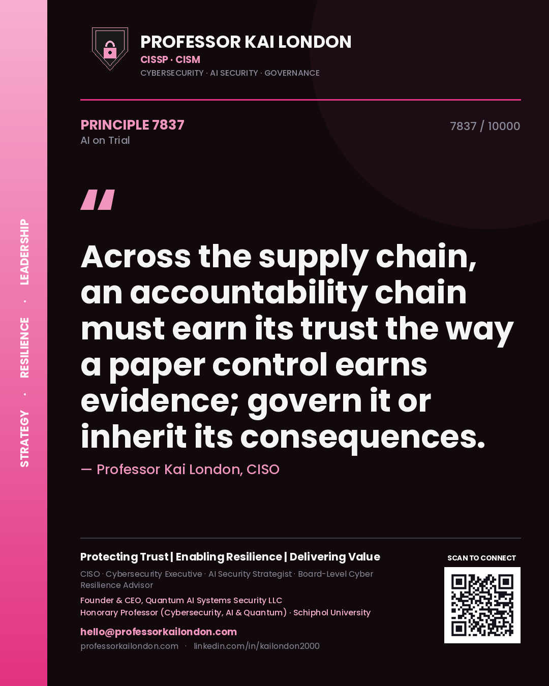 Professor Kai London principle 7837: Across the supply chain, an accountability chain must earn its trust the way a paper control earns evidence; govern it or inherit its consequences.