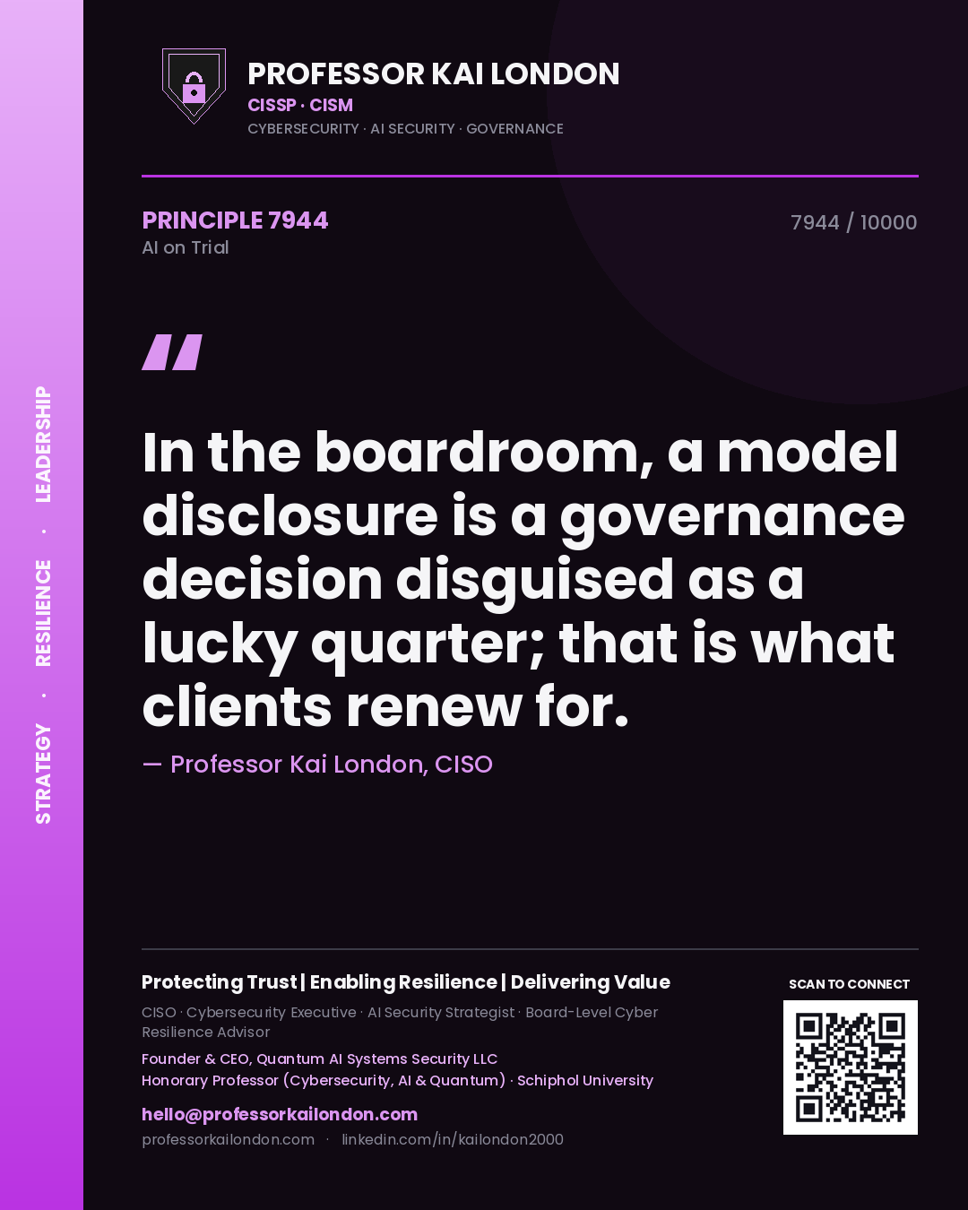Professor Kai London principle 7944: In the boardroom, a model disclosure is a governance decision disguised as a lucky quarter; that is what clients renew for.