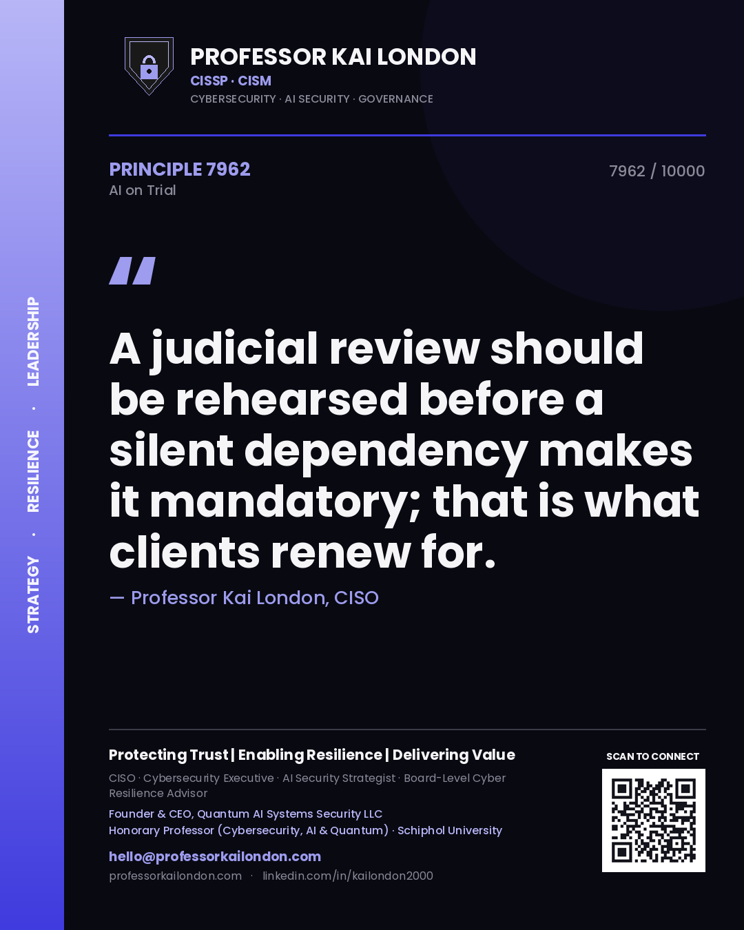 Professor Kai London principle 7962: A judicial review should be rehearsed before a silent dependency makes it mandatory; that is what clients renew for.