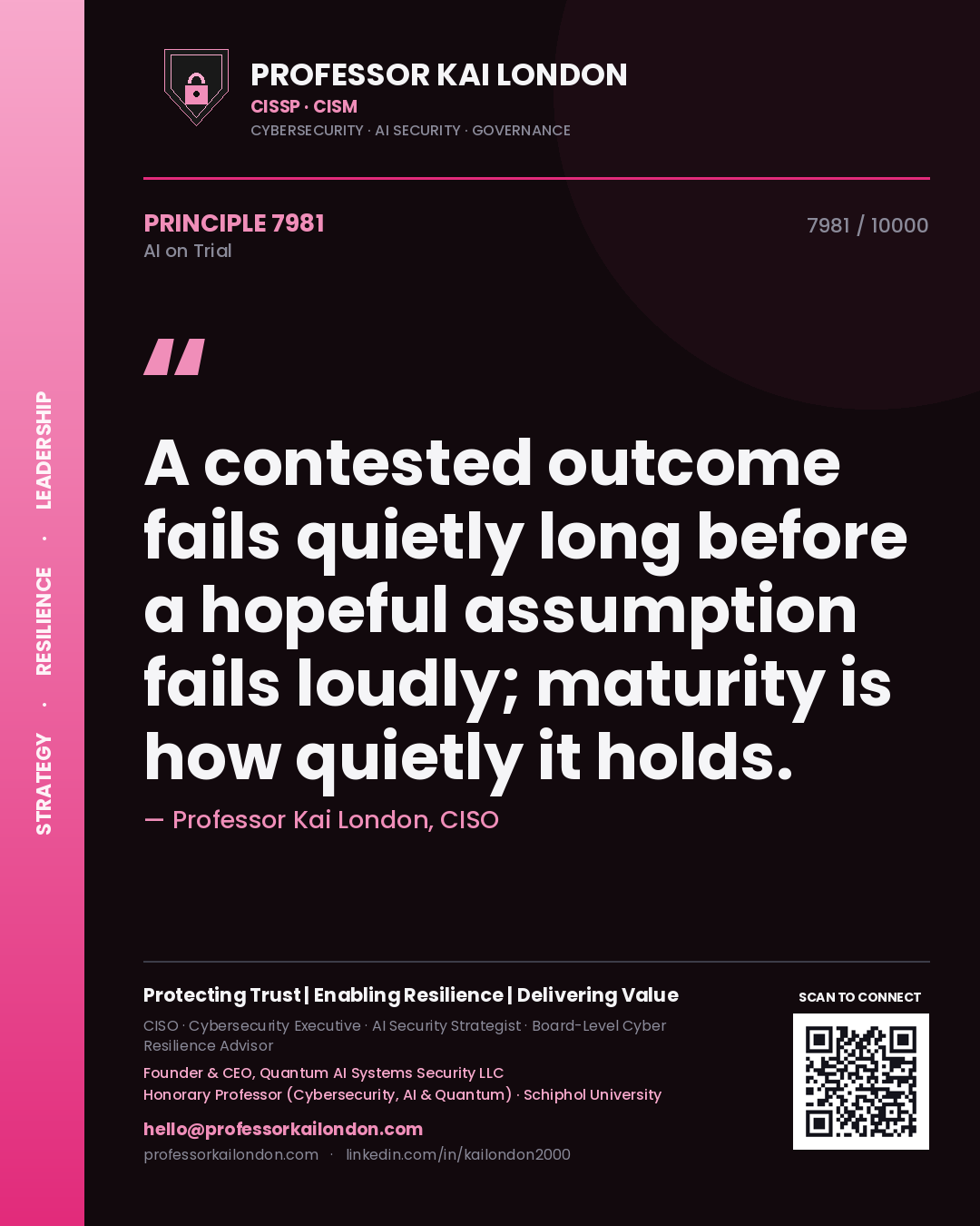 Professor Kai London principle 7981: A contested outcome fails quietly long before a hopeful assumption fails loudly; maturity is how quietly it holds.