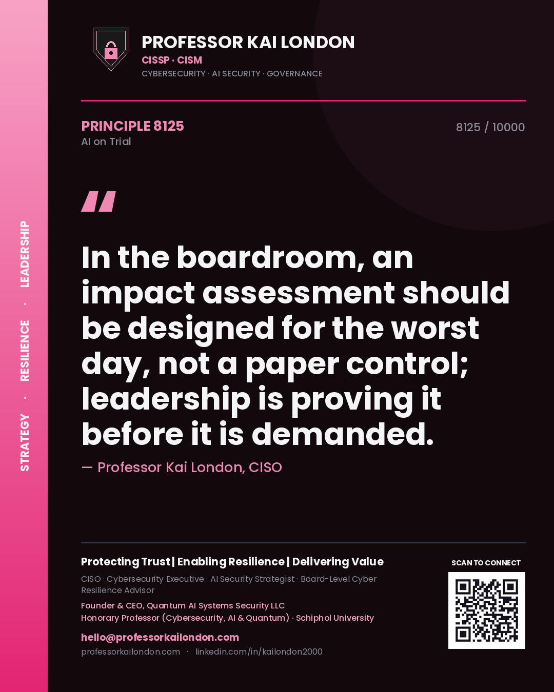 Professor Kai London principle 8125: In the boardroom, an impact assessment should be designed for the worst day, not a paper control; leadership is proving it before it is demanded.