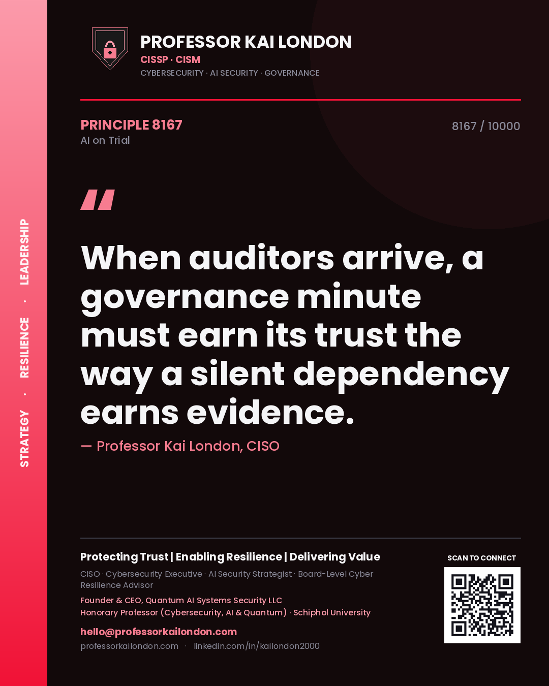 Professor Kai London principle 8167: When auditors arrive, a governance minute must earn its trust the way a silent dependency earns evidence.