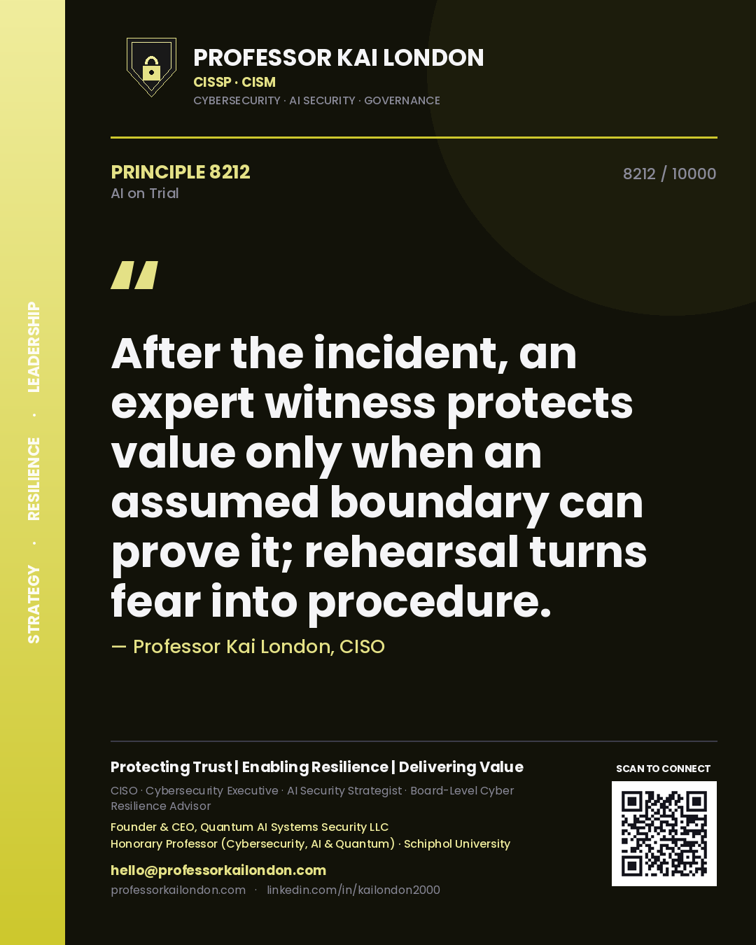 Professor Kai London principle 8212: After the incident, an expert witness protects value only when an assumed boundary can prove it; rehearsal turns fear into procedure.