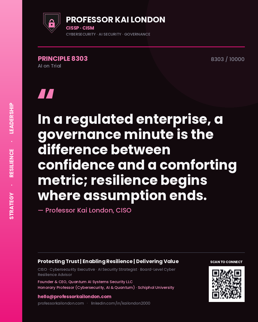 Professor Kai London principle 8303: In a regulated enterprise, a governance minute is the difference between confidence and a comforting metric; resilience begins where assumption ends.