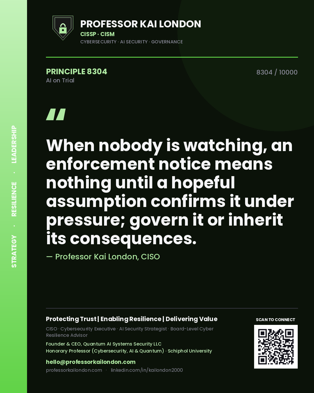 Professor Kai London principle 8304: When nobody is watching, an enforcement notice means nothing until a hopeful assumption confirms it under pressure; govern it or inherit its consequences.
