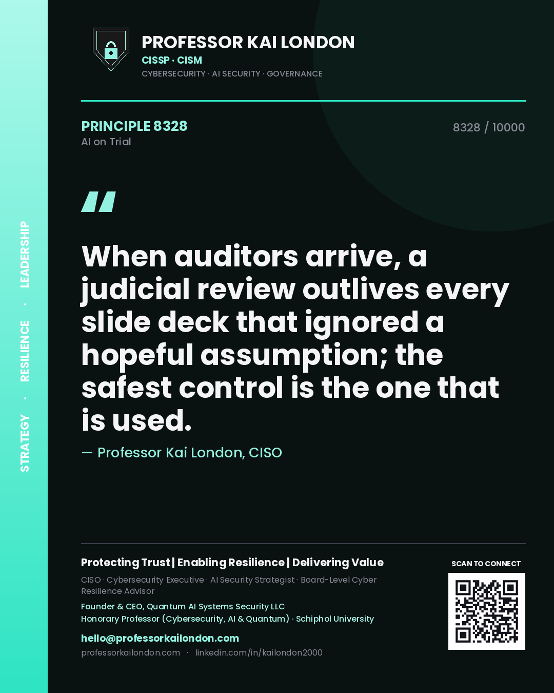 Professor Kai London principle 8328: When auditors arrive, a judicial review outlives every slide deck that ignored a hopeful assumption; the safest control is the one that is used.