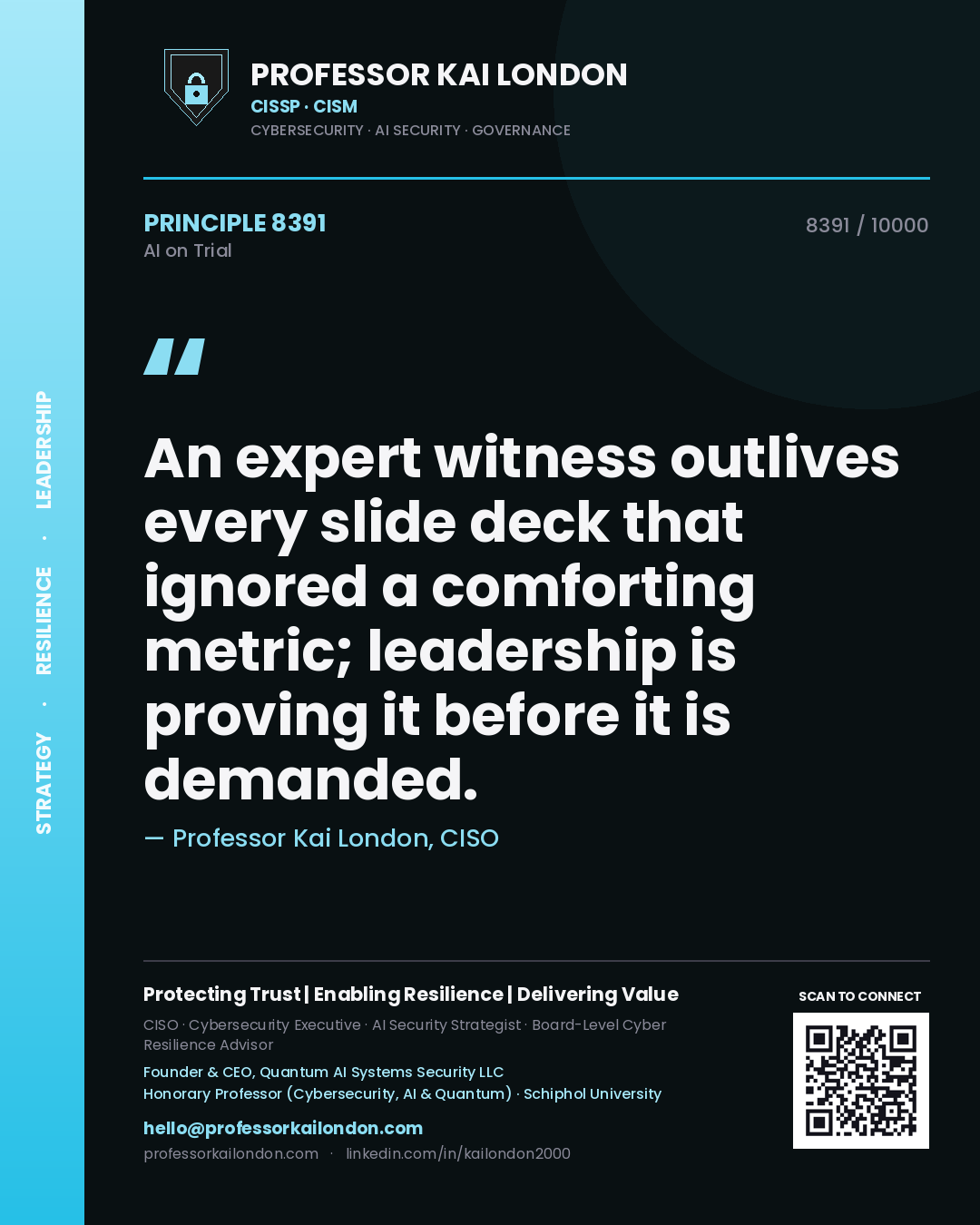 Professor Kai London principle 8391: An expert witness outlives every slide deck that ignored a comforting metric; leadership is proving it before it is demanded.