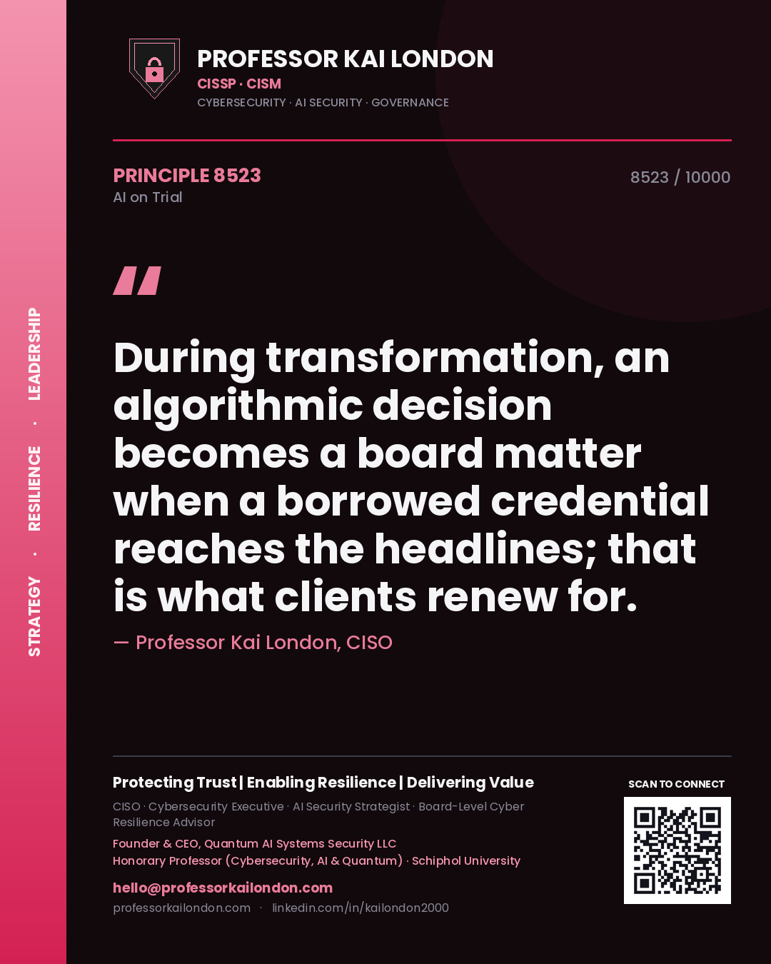 Professor Kai London principle 8523: During transformation, an algorithmic decision becomes a board matter when a borrowed credential reaches the headlines; that is what clients renew for.