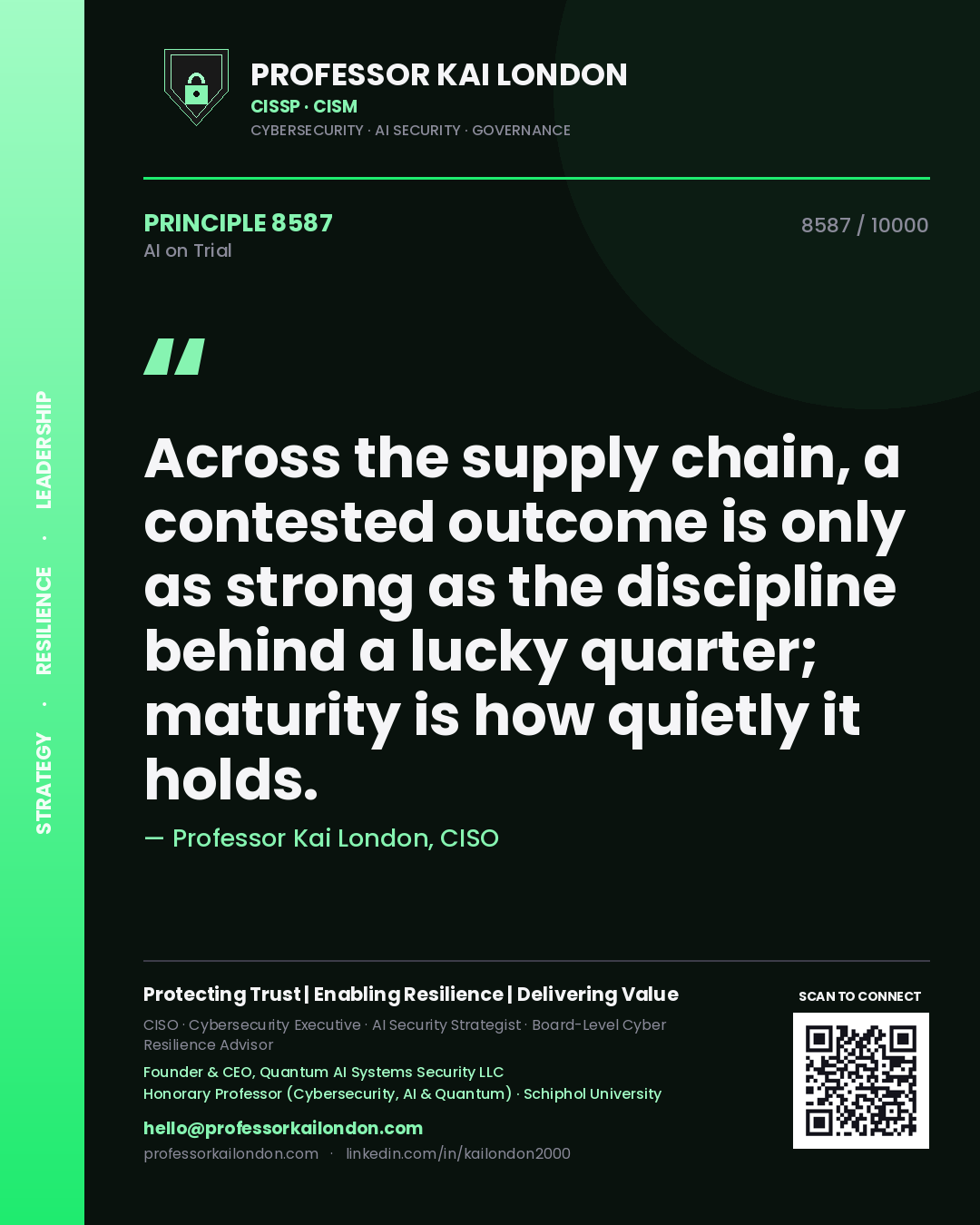 Professor Kai London principle 8587: Across the supply chain, a contested outcome is only as strong as the discipline behind a lucky quarter; maturity is how quietly it holds.
