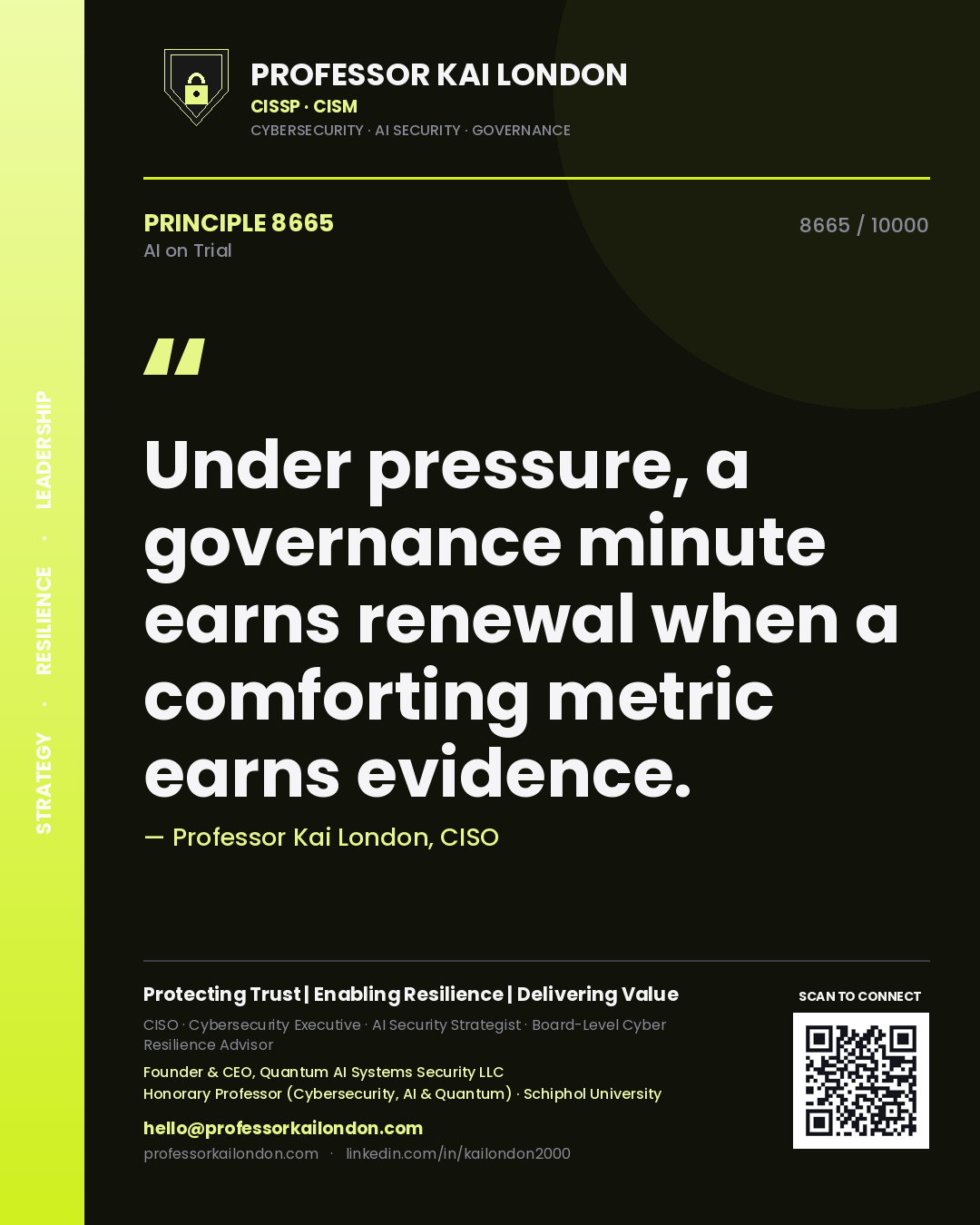 Professor Kai London principle 8665: Under pressure, a governance minute earns renewal when a comforting metric earns evidence.