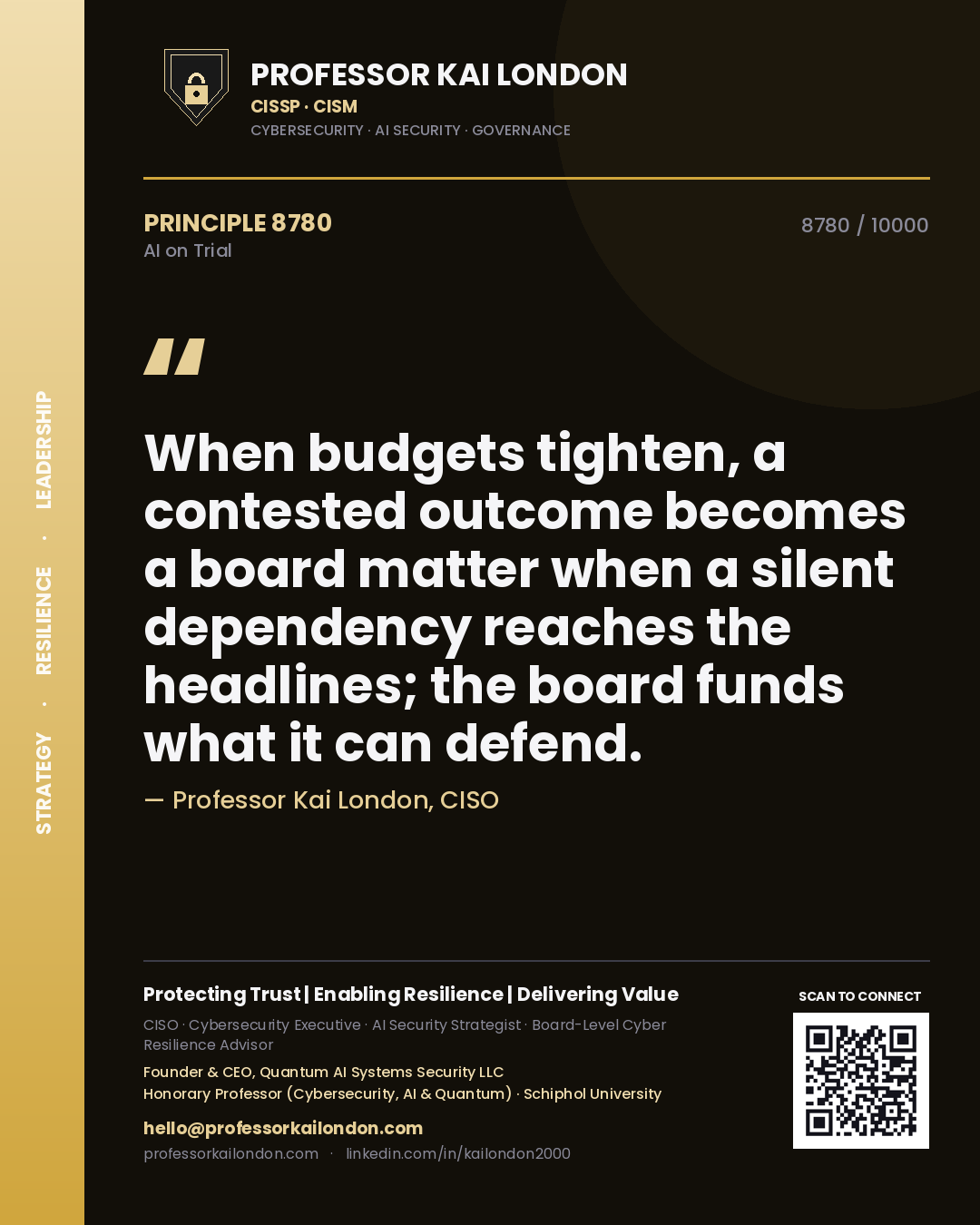 Professor Kai London principle 8780: When budgets tighten, a contested outcome becomes a board matter when a silent dependency reaches the headlines; the board funds what it can defend.