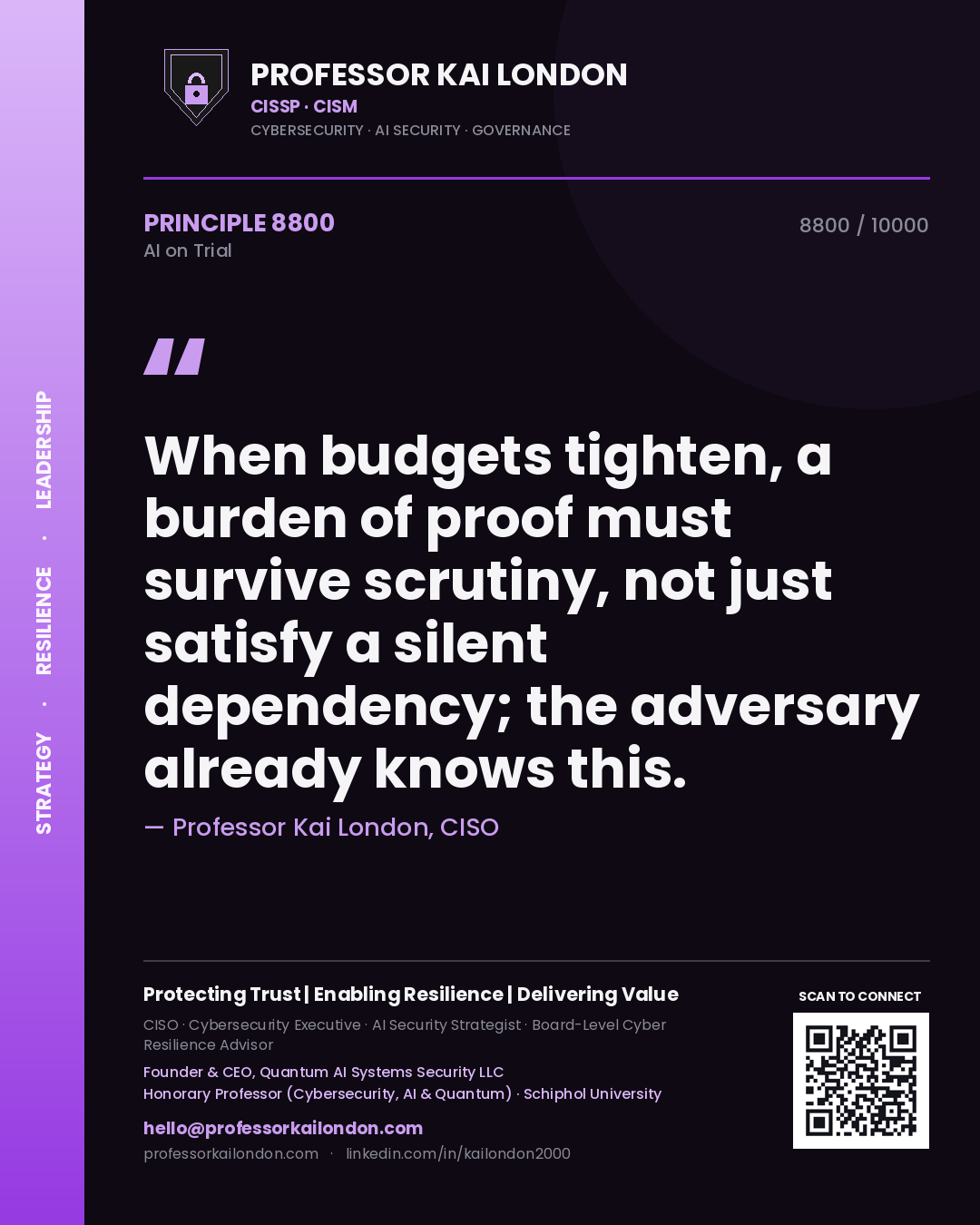 Professor Kai London principle 8800: When budgets tighten, a burden of proof must survive scrutiny, not just satisfy a silent dependency; the adversary already knows this.
